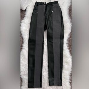 Manière De Voir High Waist Two Tone Faux Leather Straight Leg Pants Womens US 2